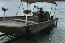 3-Bow Round Tube Bimini Top - Camo - Shadow Grass - Modified V Jon Style Boat w/ Center Console - Tracker Grizzly