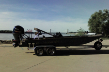 4-Bow Round Tube Camo Bimini Top Stored Folded on Brace Kit - Jon Style Bass Boat - Xpress Boat