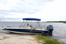 4-Bow Round Tube Bimini Top - Sunbrella, Marine Blue - Xpress Bay Boat, 4A5493UB, Modified V Jon Boat w/ Center Console