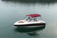 3-Bow Round Tube Bimini Top - A3675UB - Sunbrella - Burgundy - 2000 Bryant