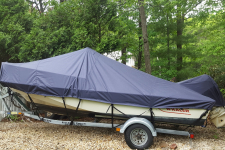 Custom Boat Cover - thru 95 Boston Whaler Outrage 17 w/  Bow Rail - Sun-DURA - Admiral Navy