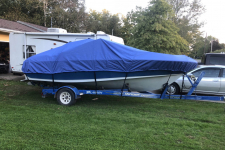 Styled to Fit Cover - V-Hull Low Profile Cuddy Cabin Boat w/ Windshield and Bow Rail - 1987 Larson Delta 190 Cuddy