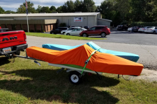 OEM Custom Fit, Fishing Kayaks, Shown in Sunbrella Orange and Sunbrella Aruba colors - NuCanoe