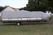 Pontoon w/bimini top and rails that partially enclose deck leaving 1'-3' of open deck forward of the front gate, Styled to Fit, Poly-Guard, Haze Gray