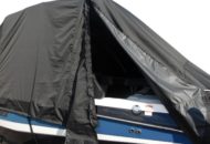 Custom Fit Over-the-Tower Boat Cover - Example of Dual Zippered Opening provided on Port and Starboard Sides w/ Protective Strip